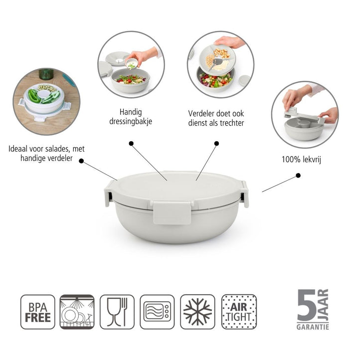 Brabantia Make & Take Salade Lunchbox 1,3 L - Kunststof - Light Grey
