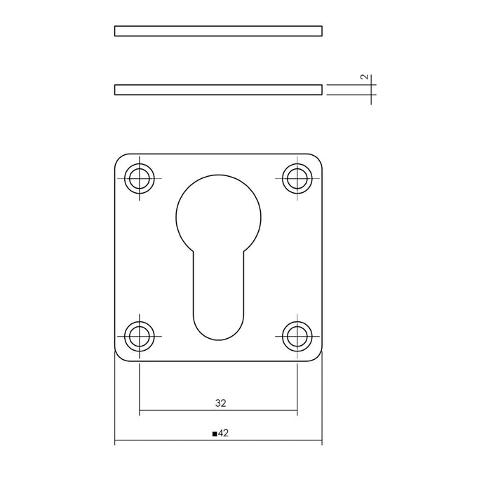 Intersteel Rozet met profielcilindergat vierkant 42x42x2 mm rvs