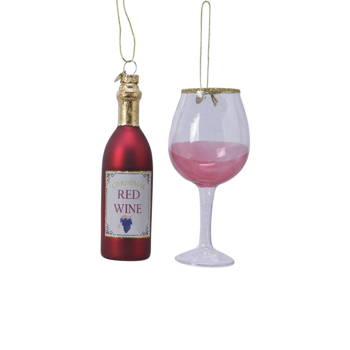 Decoris Kersthangers - 2ST - wijnfles met wijnglas - glas