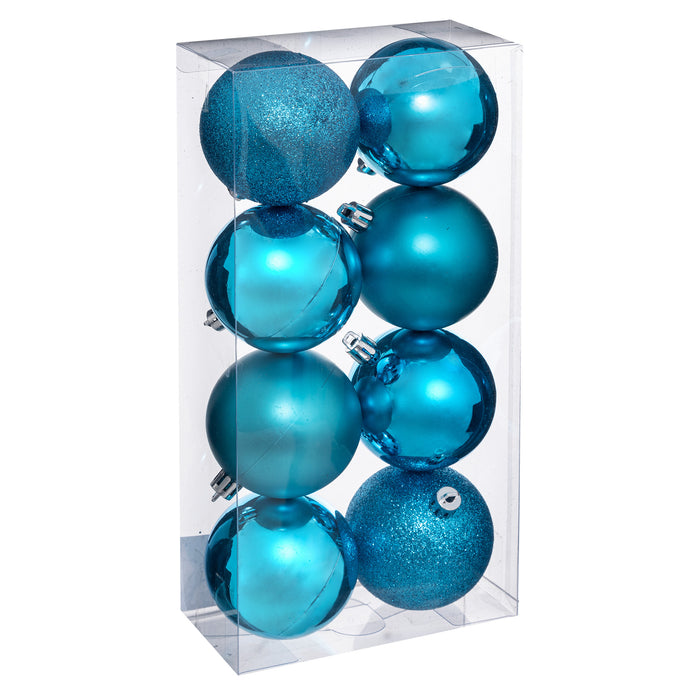 Atmosphera Kerstballen - 8st - kunststof - blauw-turquoise - 7cm