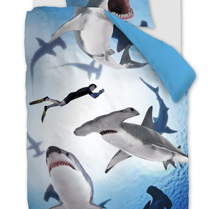 FREEK VONK Happige Haaien  dekbedovertrek - 140x200 - Blauw