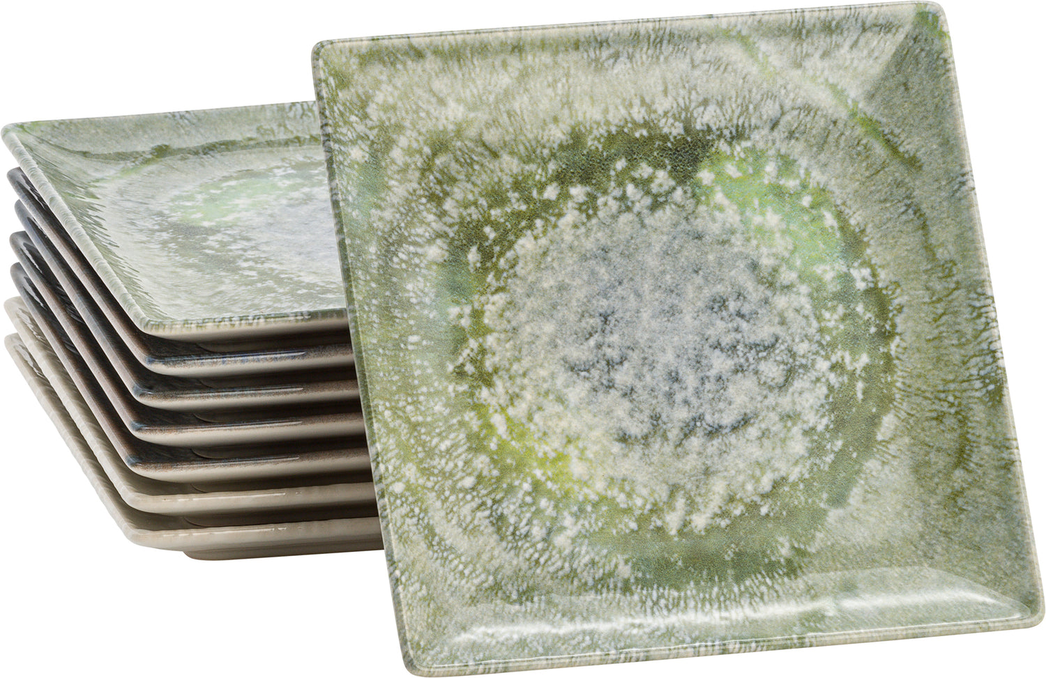 Lite-Body Hermes gebaksbordjes - Set van 8 stuks - Ø16 cm - Groen reli