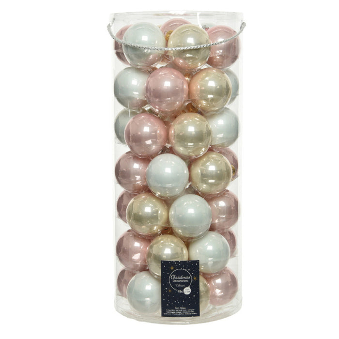 Decoris Kerstballen - 49 st - lichtroze|parel|wit - glas - 6 cm