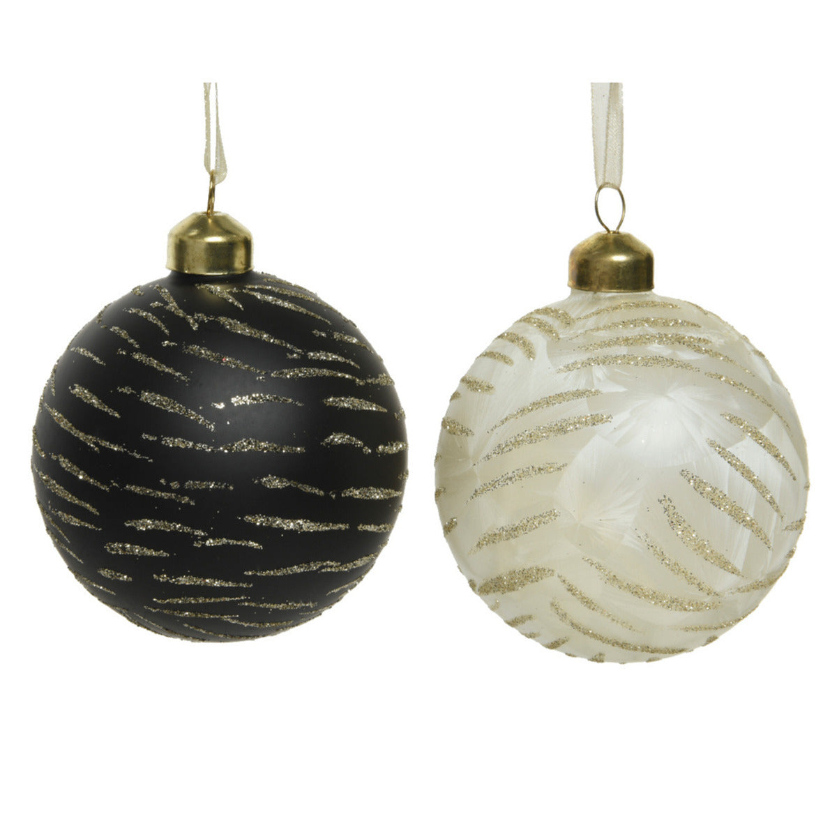 Decoris Kerstballen - 3 stuks - brass zwart met goud - 8 cm