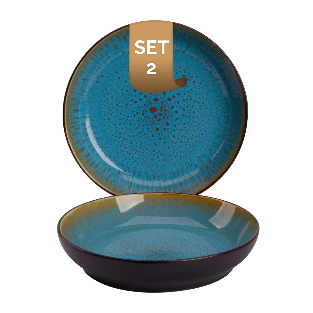 Palmer Bord diep Lotus 21 cm Turquoise Zwart Stoneware 2 stuks