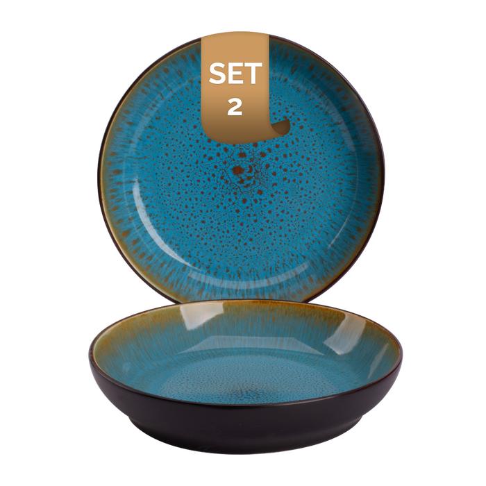 Palmer Bord diep Lotus 21 cm Turquoise Zwart Stoneware 2 stuks
