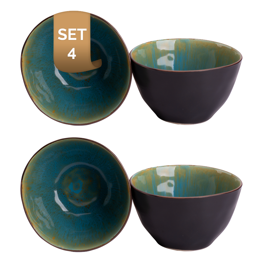 Palmer Schaal Lotus 15 cm 1 l Turquoise Stoneware 4 stuks