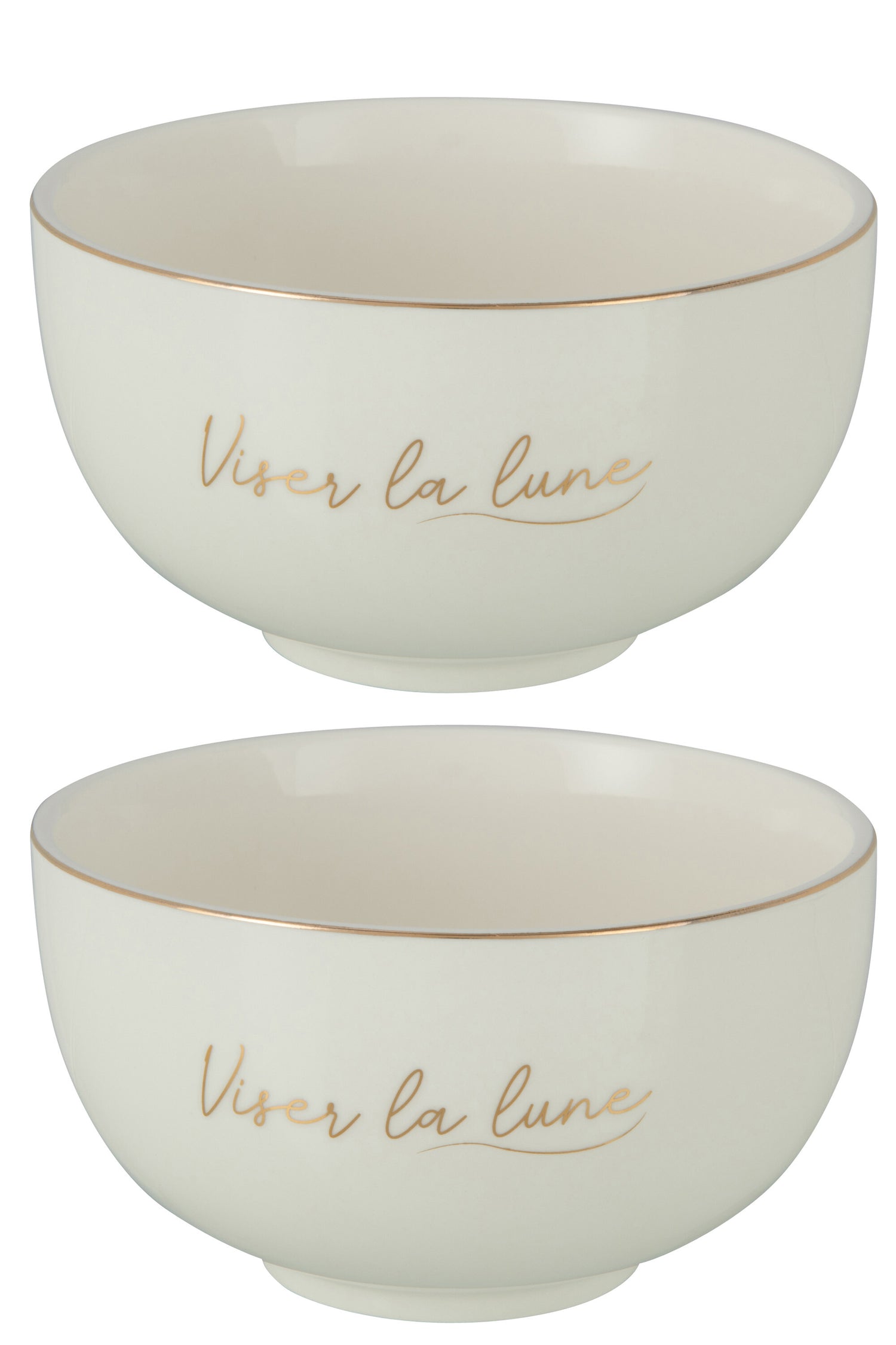 J-Line kom 'Viser La Lune' - porselein - wit|goud - large - 2 stuks