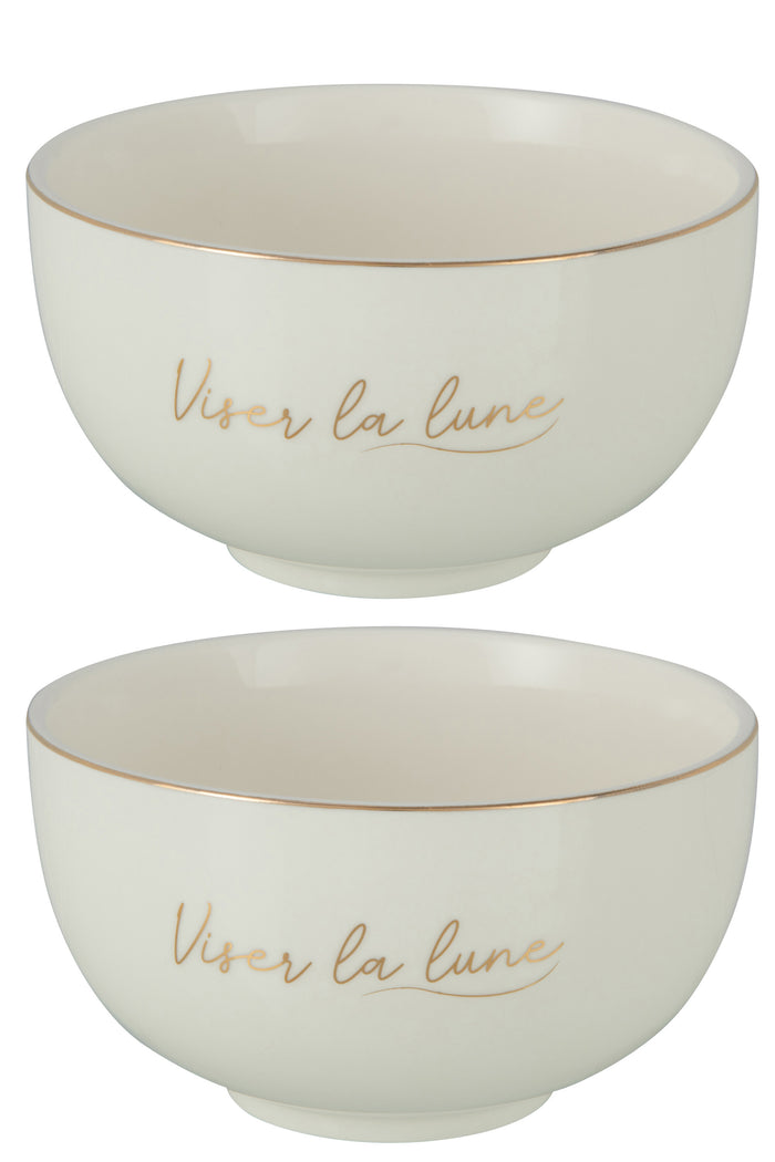 J-Line kom 'Viser La Lune' - porselein - wit|goud - large - 2 stuks