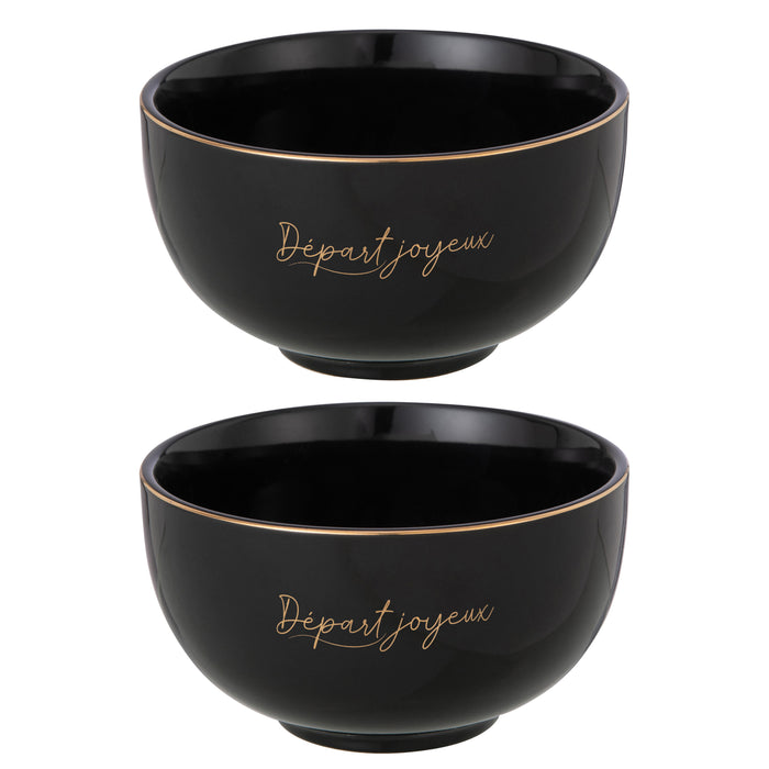 J-Line kom 'Départ Joyeux' - porselein - zwart|goud - large - 2 stuks