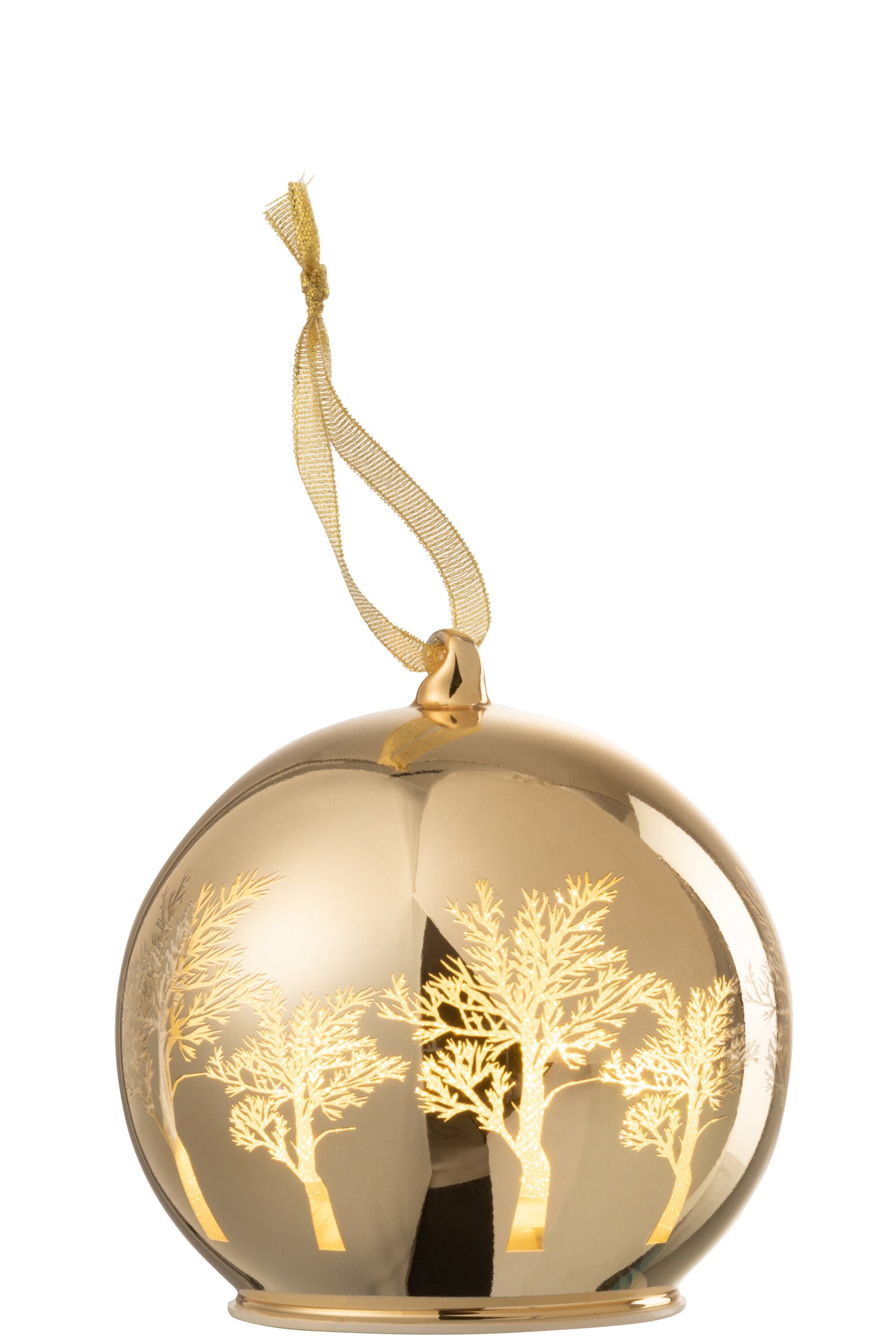 J-Line Kerstballen met verlichting - glas - goud - LED lichtjes - 4x