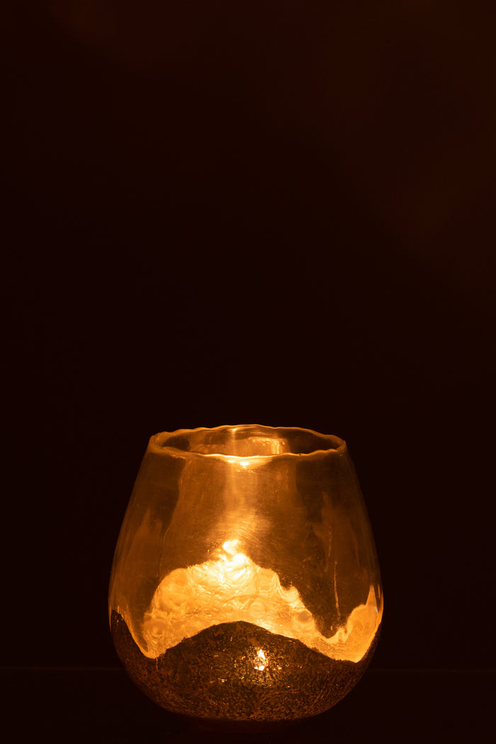 J-Line - Theelichthouder Rond Glas Goud Medium Zoe - 18x18 CM