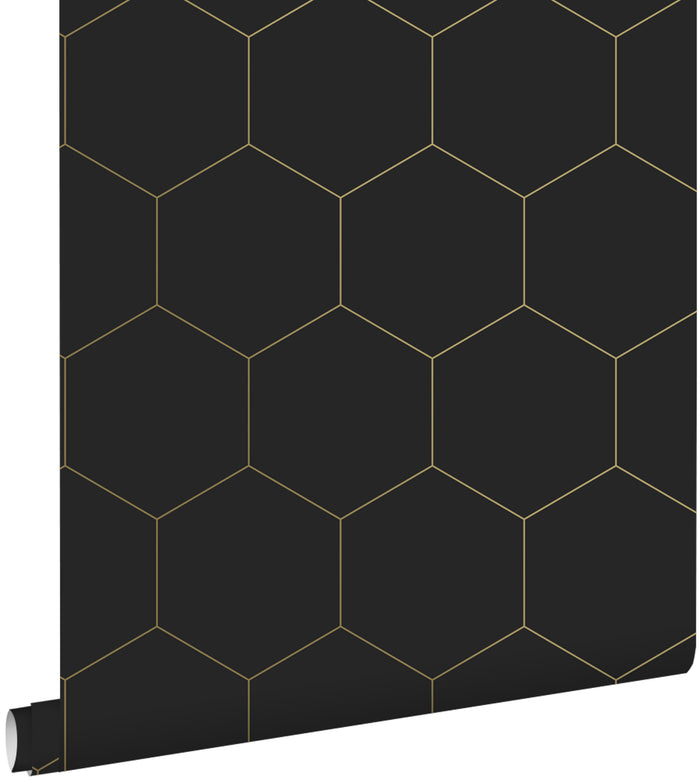 ESTAhome behang hexagon zwart en goud - 0,53 x 10,05 m - 139313
