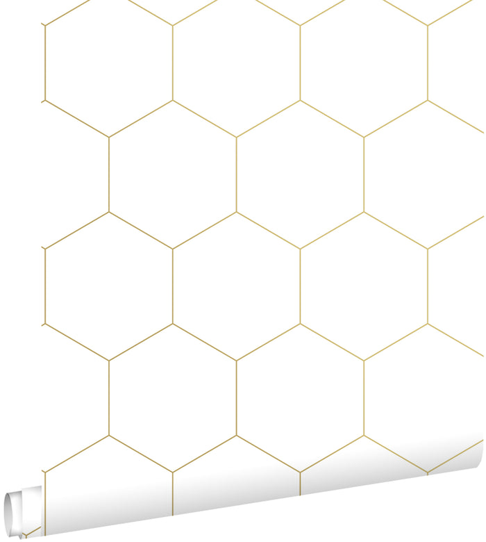 ESTAhome behang hexagon wit en goud - 0,53 x 10,05 m - 139312