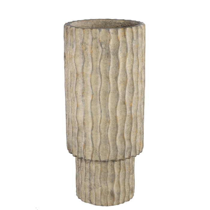 PTMD Mitty Brown cement pot wavy ribs round high L