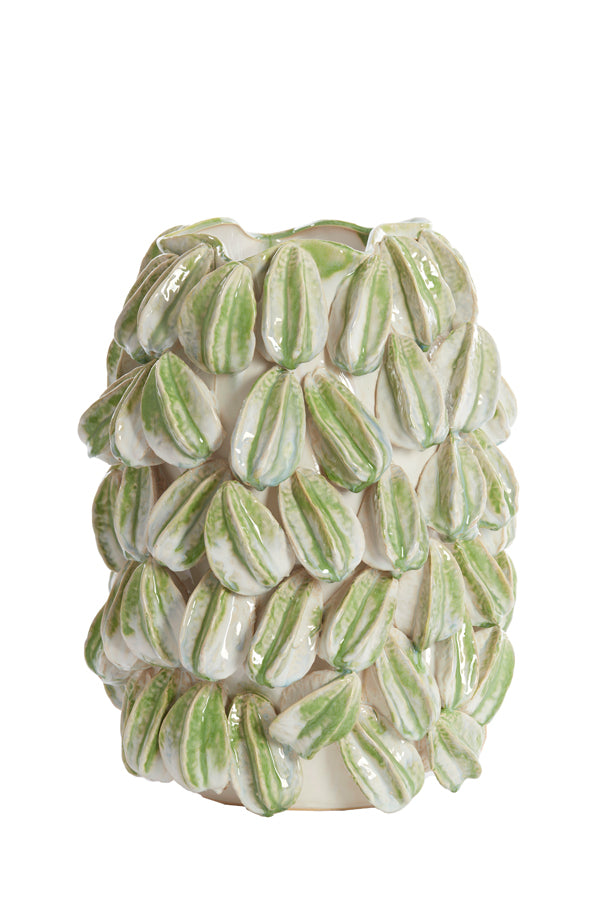 Light&living Vaas deco 35x33x47 cm CARAMBOLA keramiek crème+groen