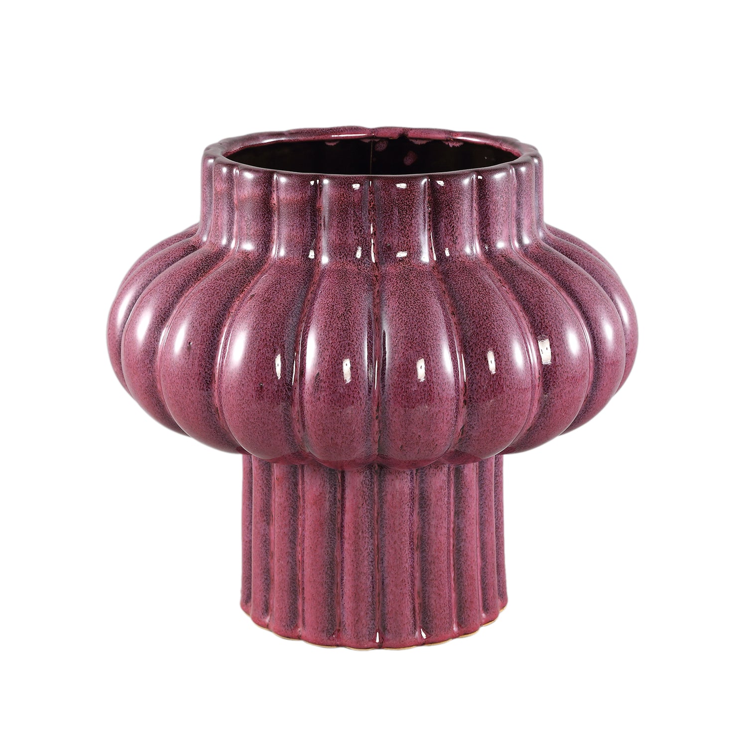 PTMD Sannee Red ceramic pot ribbed wide middle L