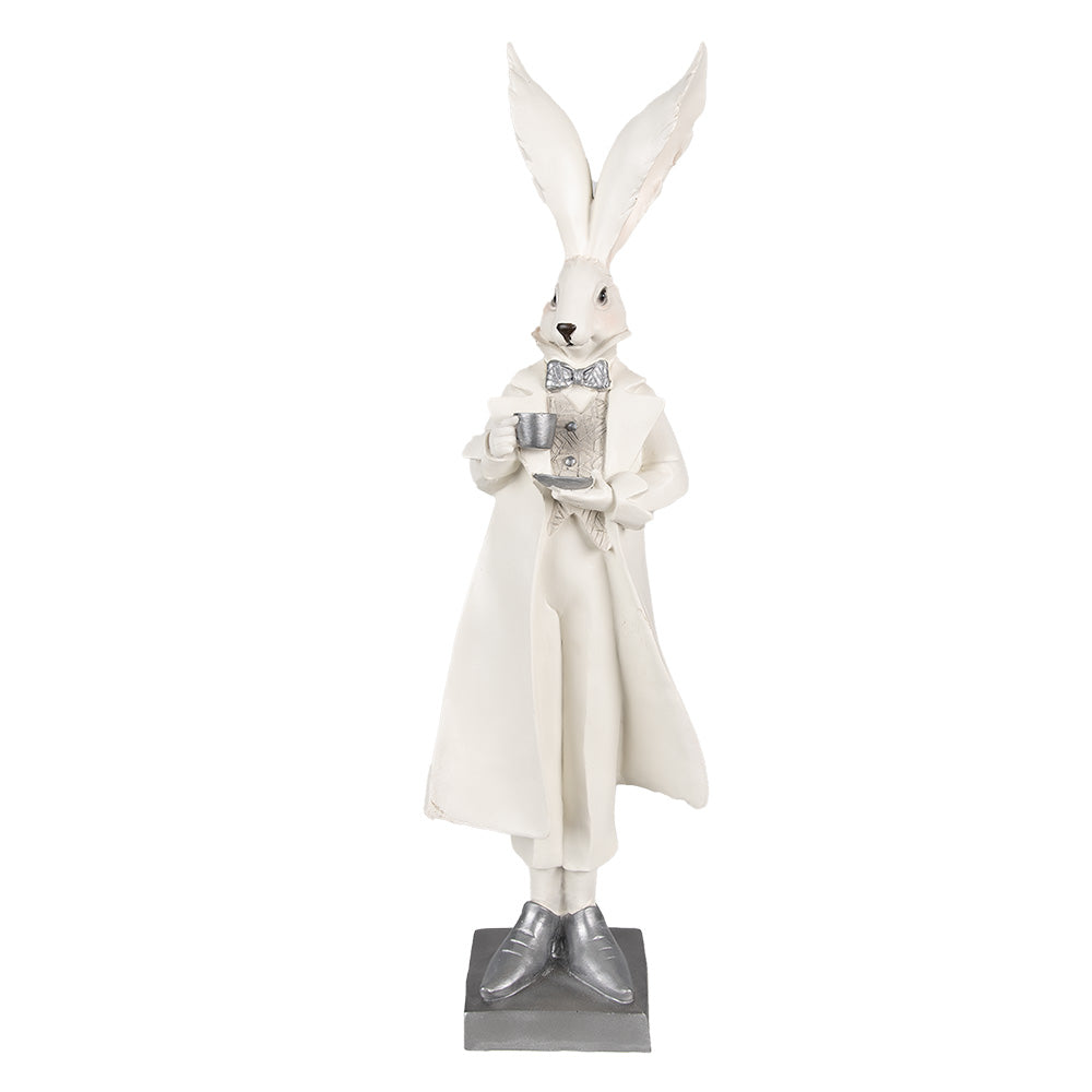 Clayre & Eef Beeld Konijn 47 cm Wit Zilverkleurig Polyresin