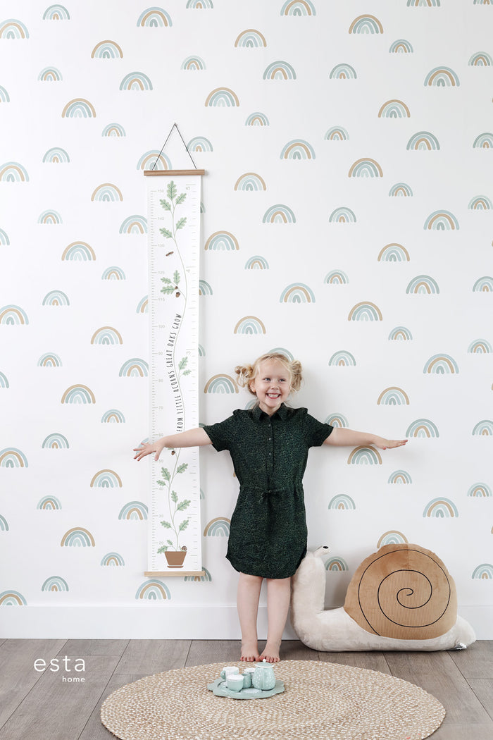 ESTAhome behang regenboogjes vergrijsd mintgroen en vergrijsd blauw -