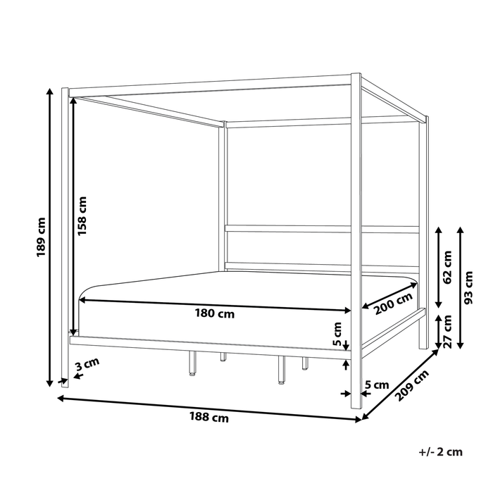 Beliani - LESTARDS - Hemelbed - Wit - 180 x 200 cm - Staal