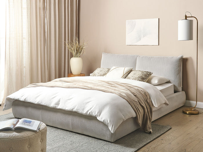 Beliani-VINAY-Tweepersoonsbed-Lichtbeige-160 x 200 cm-Corduroy