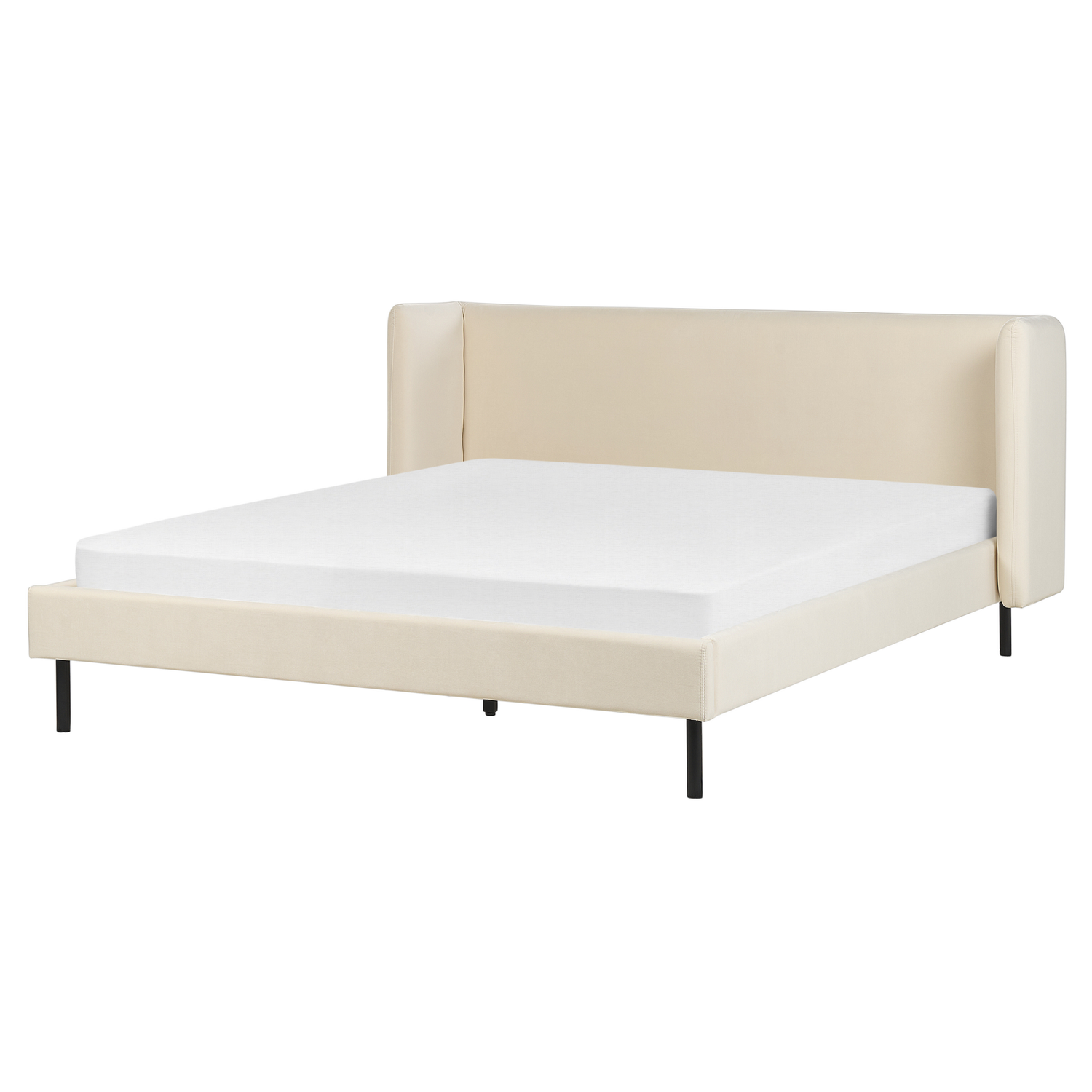 Beliani-ARETTE -Tweepersoonsbed-Lichtbeige-160 x 200 cm-Fluweel