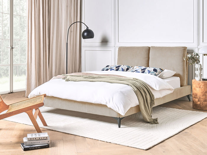 Beliani - MELLE - Tweepersoonsbed - Taupe - 140 x 200 cm - Corduroy
