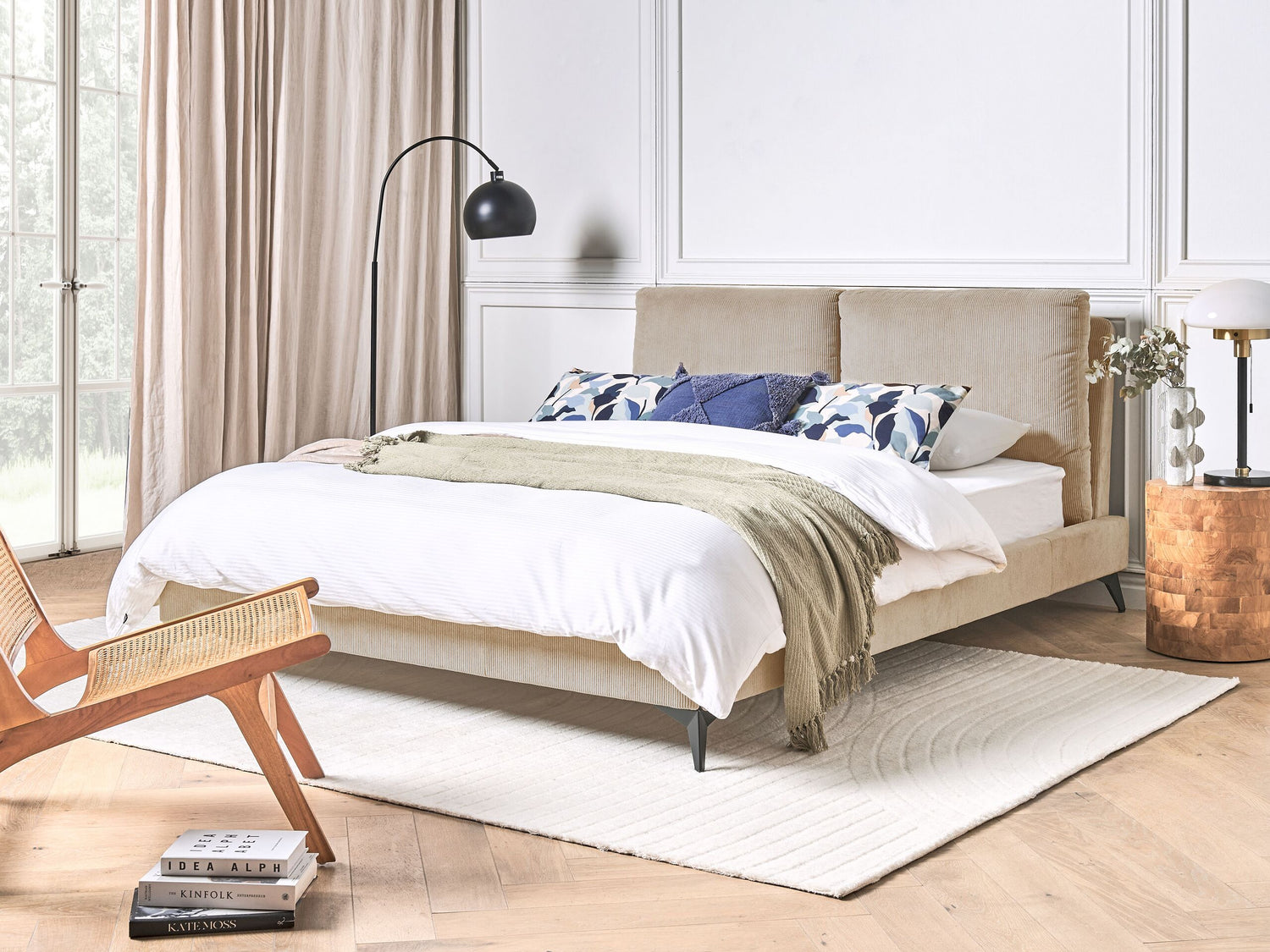 Beliani - MELLE - Tweepersoonsbed - Taupe - 160 x 200 cm - Corduroy