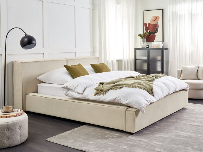 Beliani - LINARDS - Bed - Beige - 160 x 200 cm - Corduroy