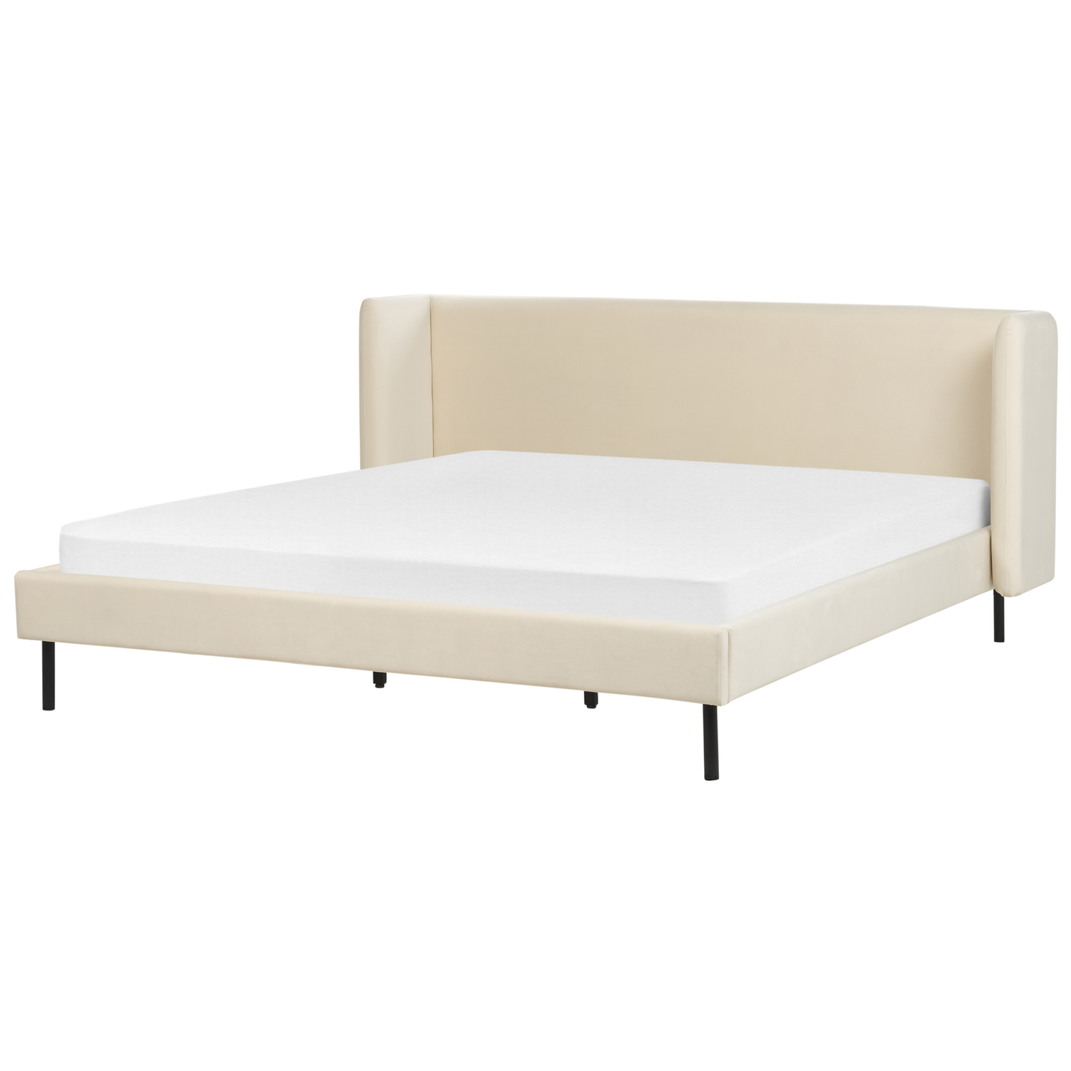 Beliani-ARETTE -Tweepersoonsbed-Lichtbeige-180 x 200 cm-Fluweel