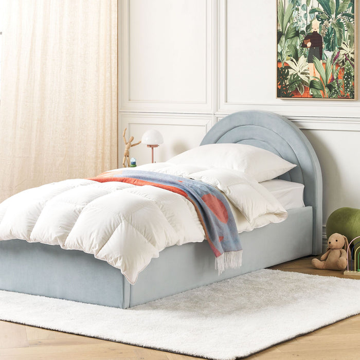 Beliani-ANET-Bed met opbergruimte-Lichtblauw-90 x 200 cm-Fluweel