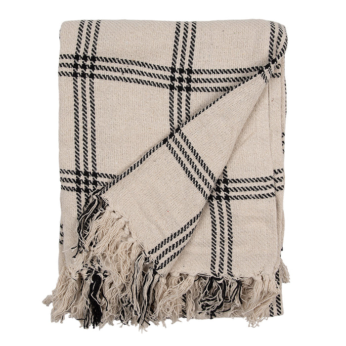 Clayre & Eef Plaid  125x150 cm Beige Zwart Katoen Ruiten Deken