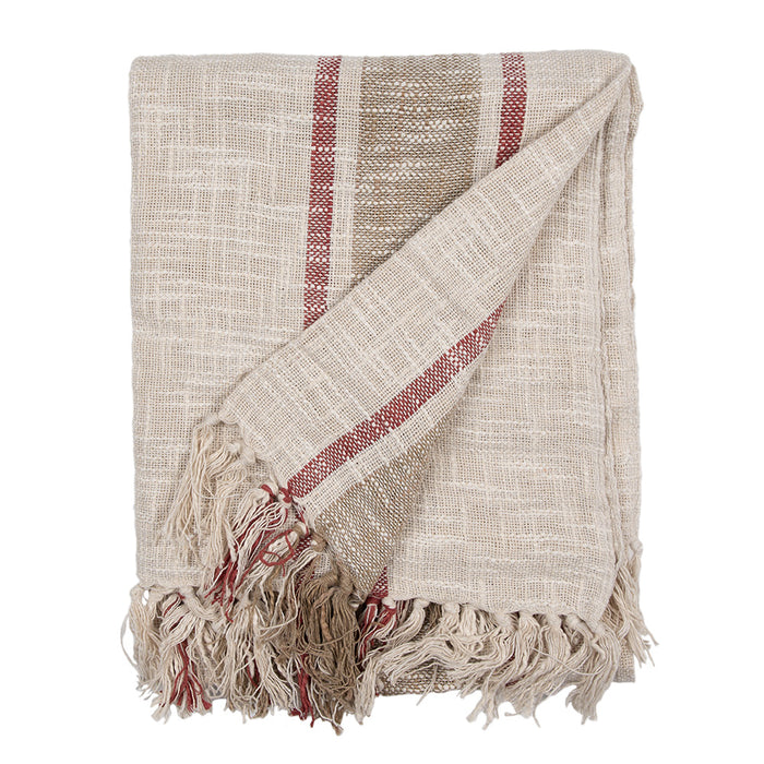 Clayre & Eef Plaid  125x150 cm Beige Bruin Katoen Strepen Deken