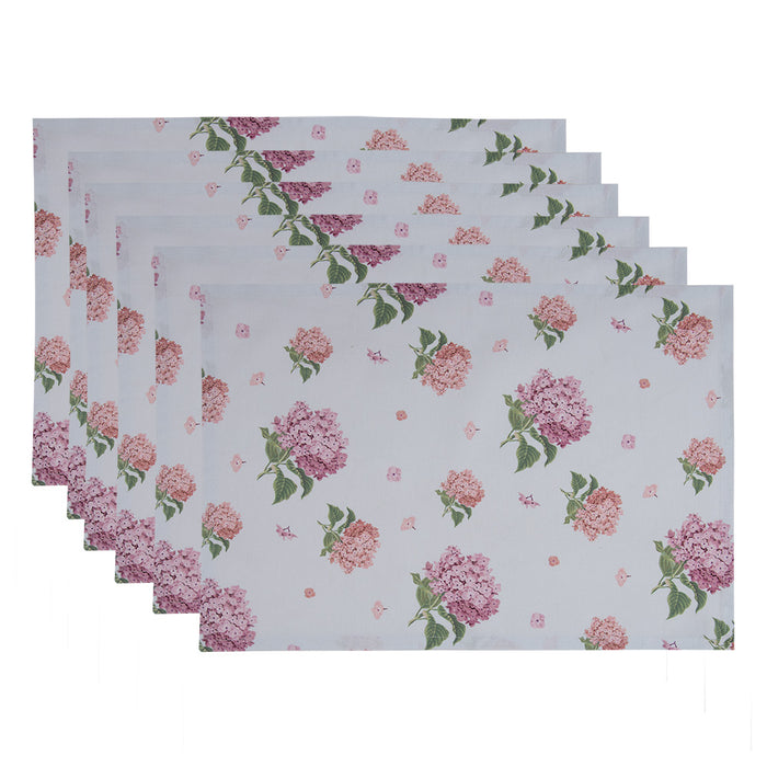 Clayre & Eef Placemats Set van 6 48x33 cm Blauw Roze Katoen Hortensia