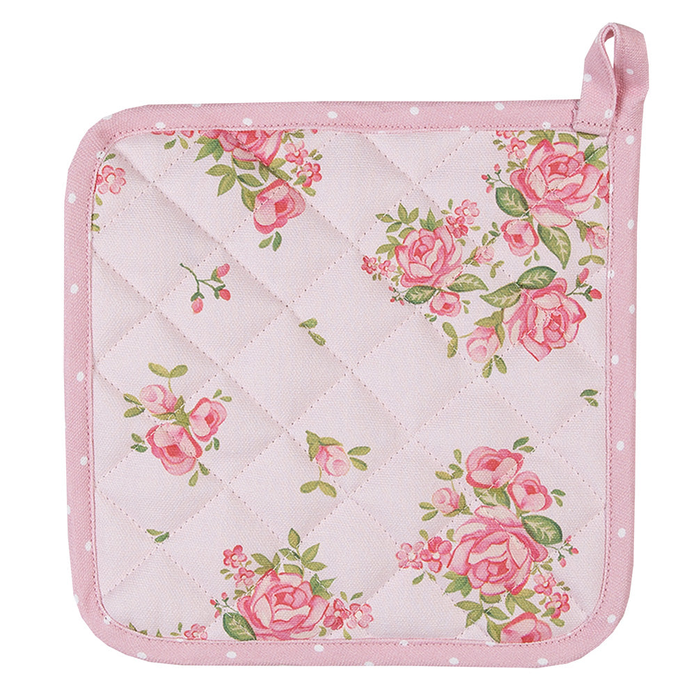 Clayre & Eef Pannenlap 20x20 cm Roze Katoen Rozen