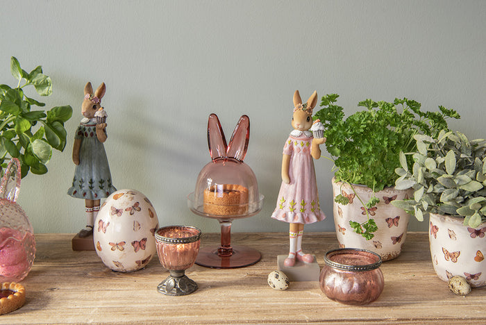 Clayre & Eef Theelichthouder Ø 9x6 cm Roze Glas