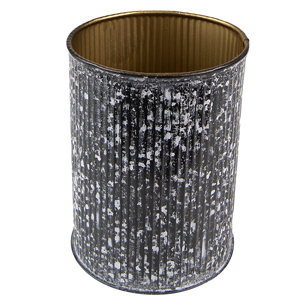 Clayre & Eef Waxinelichthouder Ø 9x12 cm Zwart Wit IJzer