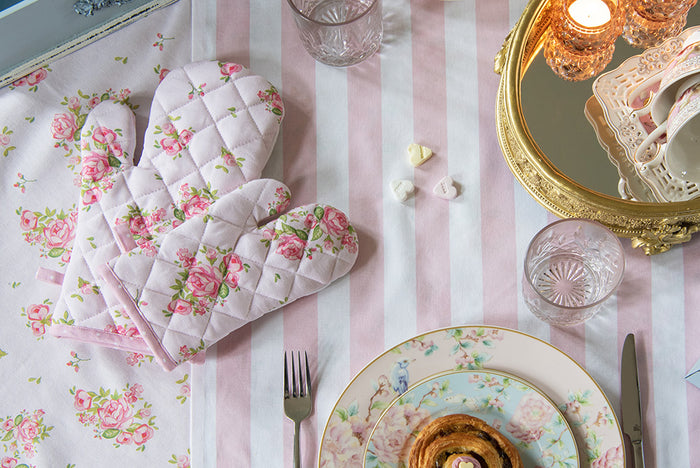 Clayre & Eef Ovenwant  18x30 cm Roze Katoen Rozen Ovenhandschoen