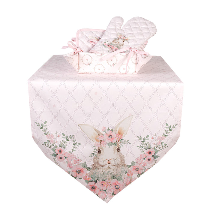 Clayre & Eef Tafelloper  50x160 cm Roze Katoen Konijn Tafelkleed