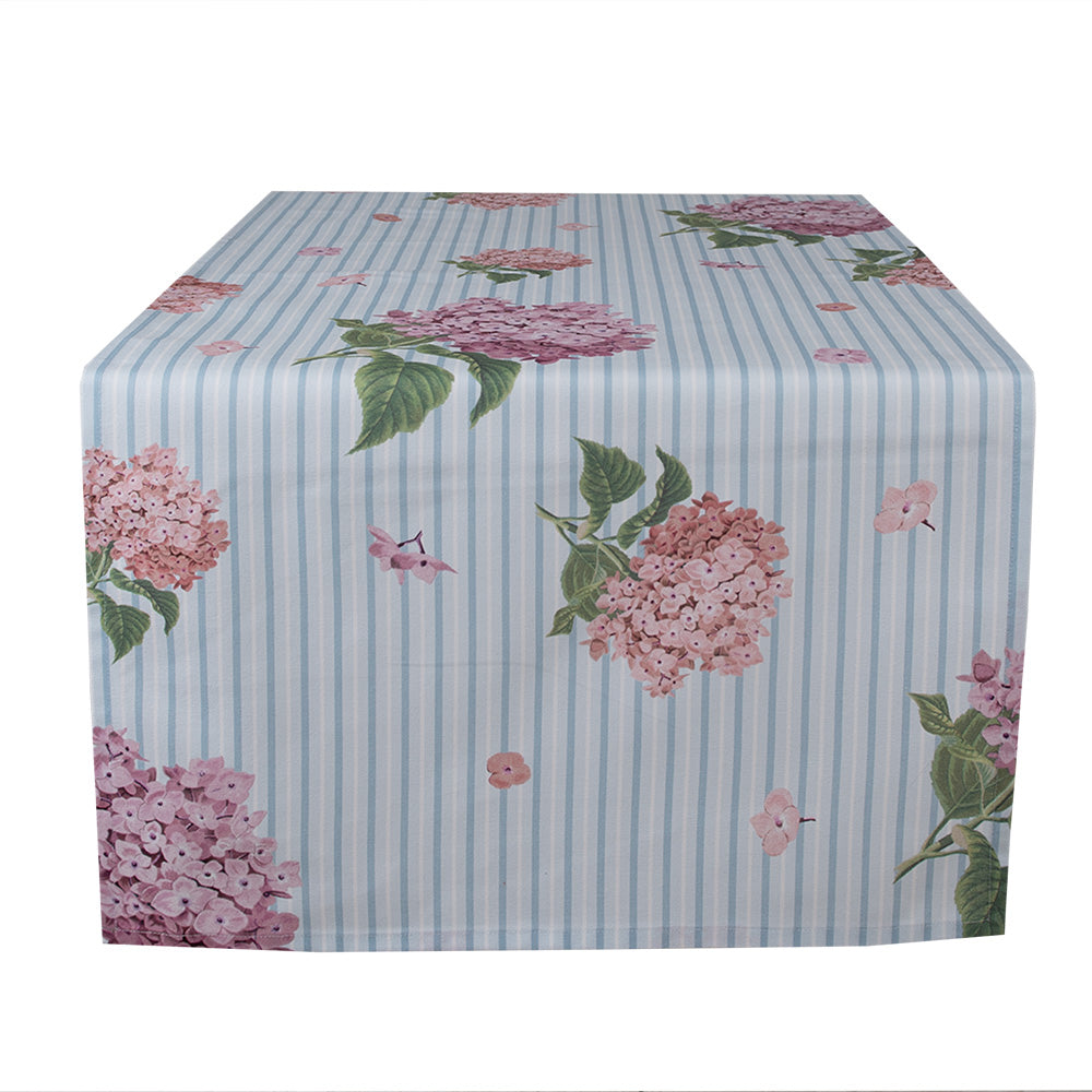 Clayre & Eef Tafelloper 50x140 cm Blauw Roze Katoen Hortensia