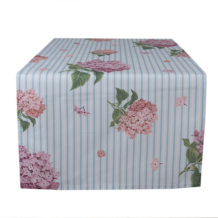 Clayre & Eef Tafelloper 50x140 cm Blauw Roze Katoen Hortensia