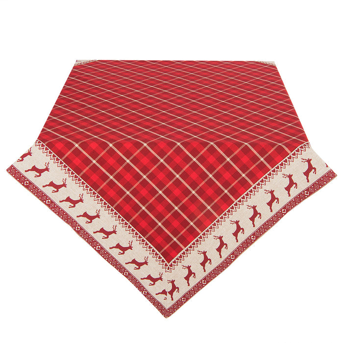 Clayre & Eef Tafelkleed Kerst  130x180 cm Rood Beige Katoen Herten en