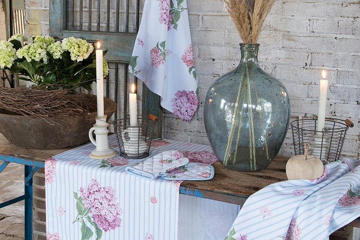 Clayre & Eef Keukenschort 70x85 cm Blauw Roze Katoen Hortensia