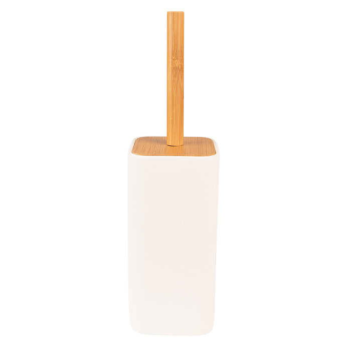 Clayre & Eef WC Borstel 9x9x34 cm Wit Bruin Keramiek