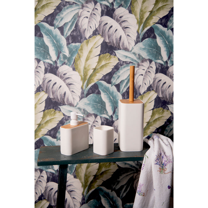 Clayre & Eef WC Borstel 9x9x34 cm Wit Bruin Keramiek