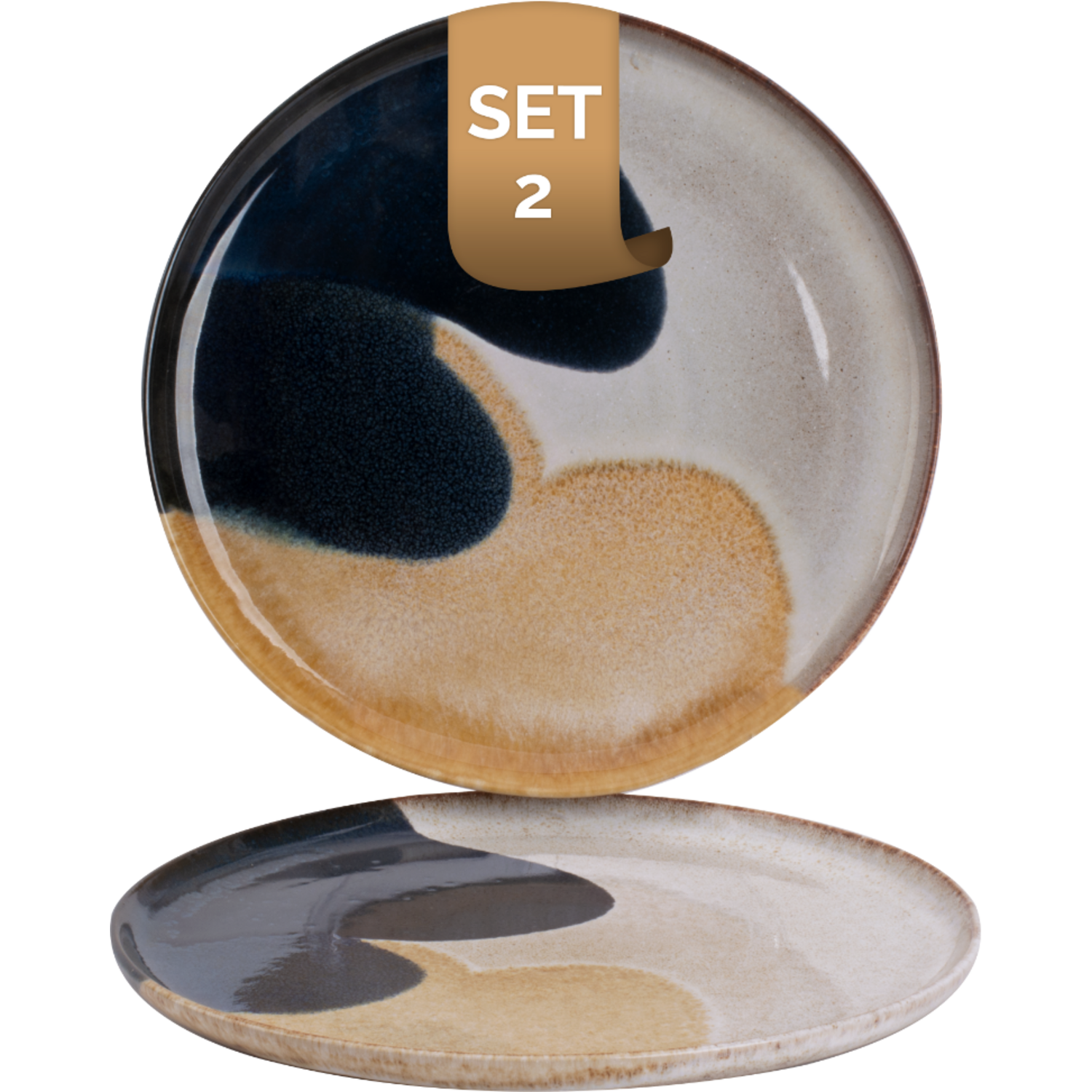 Palmer Bord Aquarel 28 cm Blauw Beige Stoneware 2 stuks