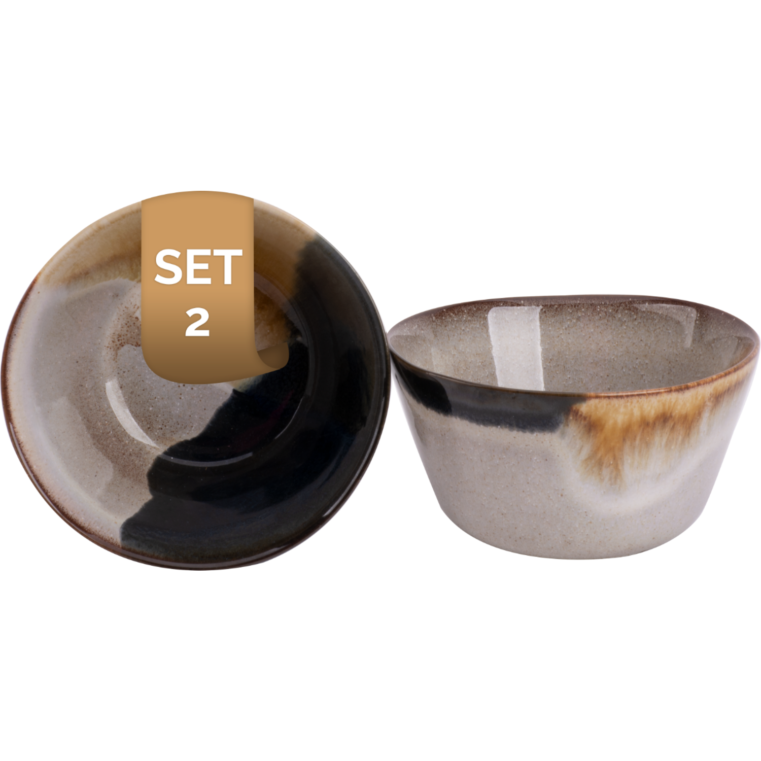 Palmer Kom Aquarel 15 cm 80 cl Beige Blauw Stoneware 2 stuks