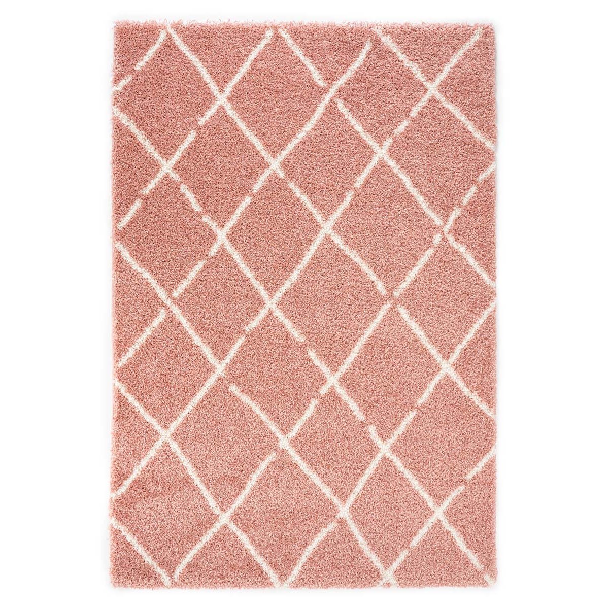 Boho&me Hoogpolig vloerkleed ruiten Artisan - roze|wit - 240x340 cm