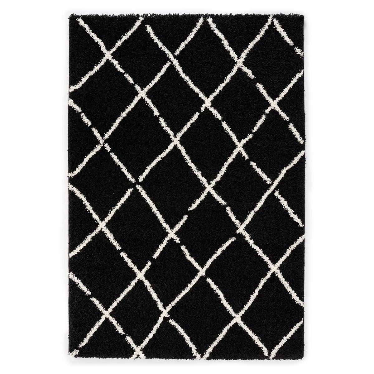 Boho&me Hoogpolig vloerkleed ruiten Artisan - zwart|wit - 100x200 cm