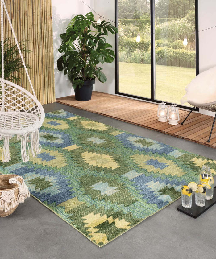 Boho&me Buitenkleed aztek - Verano blauw|groen - 80x150 cm
